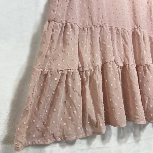 June & Hudson XL Sheer Pink Top Tiered Short Sleeve Polka Dot Coquette Ruffles - Picture 3 of 9